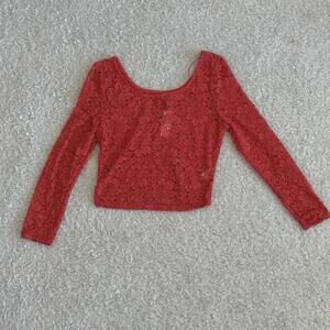 NWT The Boutique women’s Coral Long-sleeve Lace Crop Top (Size L)
